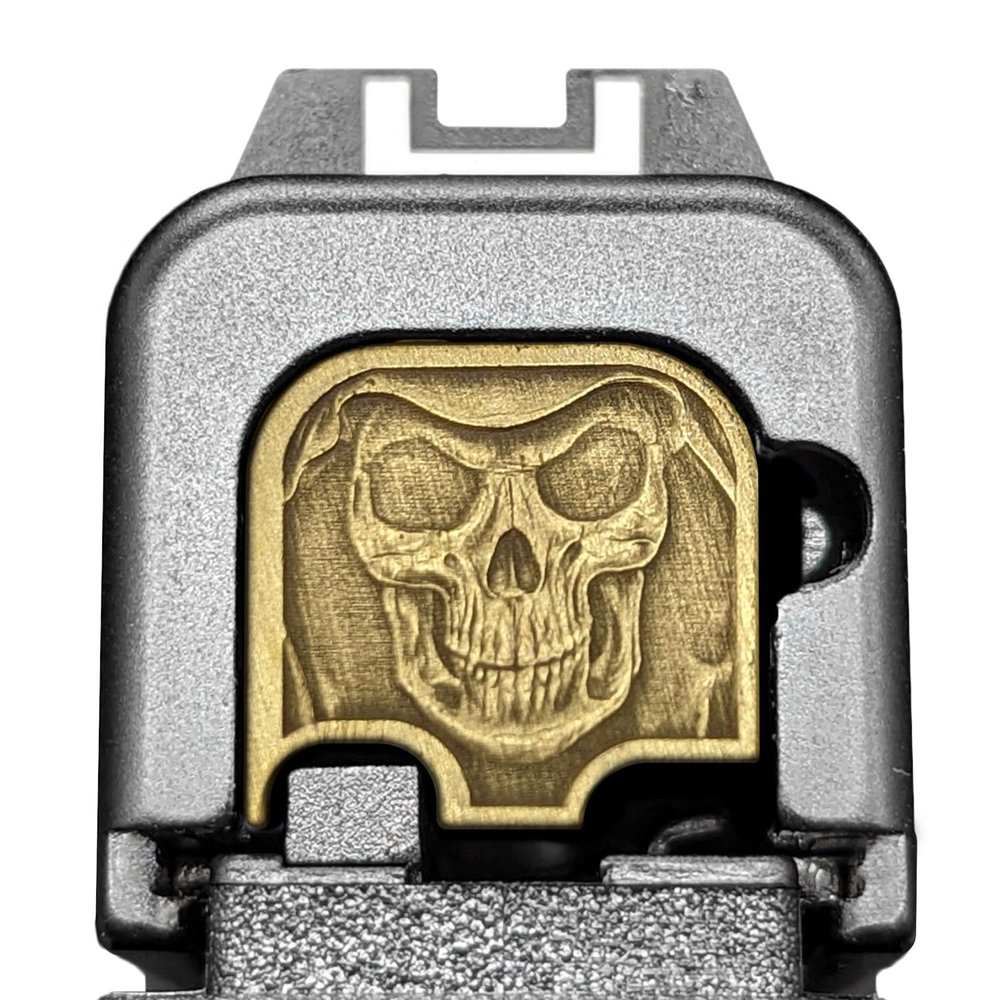 Milspin CNC Milled 3D Engraved Slide Back Plate Compatible with Glock Gen 1-5 I 3 Dimensional I Made in USA (3D Reaper, Brass, Models G43 G43x G48)
