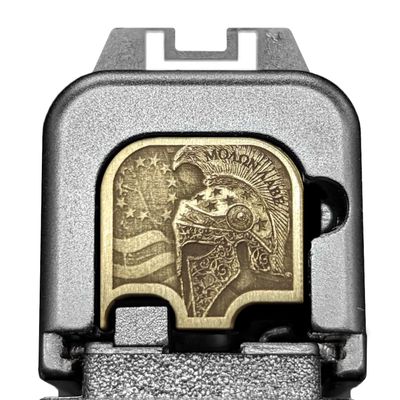 Milspin CNC Milled 3D Engraved Slide Back Plate Compatible with Glock Gen 1-5 I 3 Dimensional I Made in USA (3D Spartan Helmet, Brass, Models G43 G43x G48)