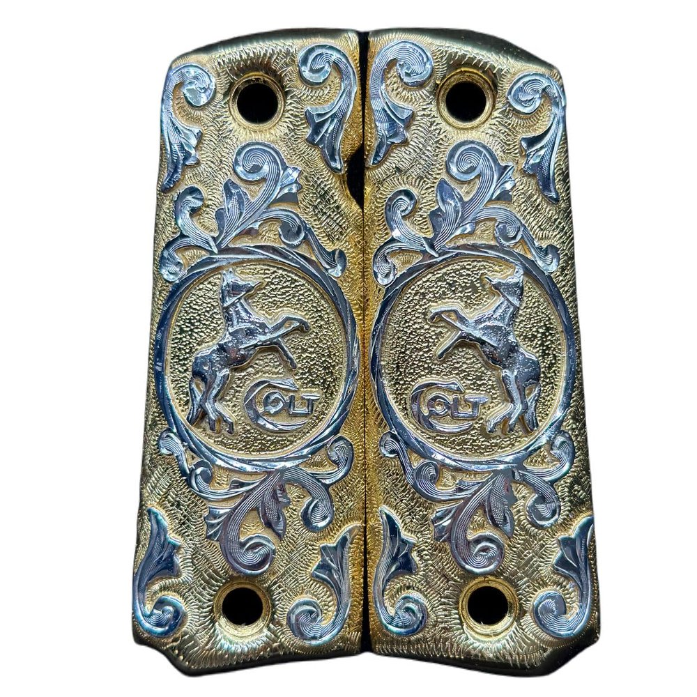 Grips for Colt 1911 Colt Horse Model with 24k Gold Plated and .925 Silver Plated Includes Screws