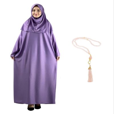 Modish Group Women Prayer Clothes with Hijab Muslim Outfits Long Robe Abaya Turkish Islamic Dresses Dubai Kaftan with Rosary (Lilac, One Size)
