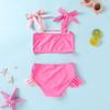 YOUNGER TREE Toddler Girls Two Pieces Swimsuit Color Block Stripe Swimwear Summer Beach Bathing Suit (S Red 18-24 Months) view 2