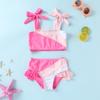YOUNGER TREE Toddler Girls Two Pieces Swimsuit Color Block Stripe Swimwear Summer Beach Bathing Suit (S Red 18-24 Months) view 3