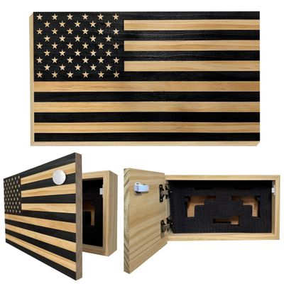 American Flag Hidden Gun Safe - Quick Access Hidden Gun Shelf - Concealment Shelf with Magnetic Lock - Wall Gun Safe for Secure Firearm Storage - Handcrafted In USA by Bellewood Designs (Carbon Gray)