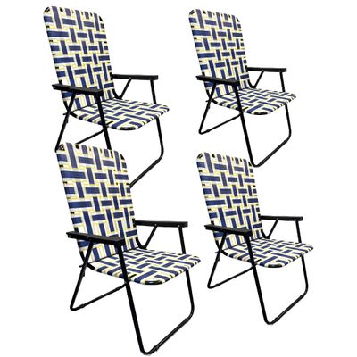 Lawn Chair Folding Steel Webbing Chaise Patio Lounger Seat Wood Handles Great for Camping, Beach, Fishing, Backyard, Stadium, Pool, Boating, and Sports 4 Pack Blue/Yellow