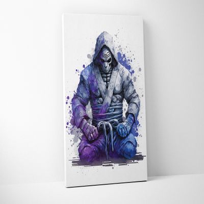 Damdekoli Jiu Jitsu Skeleton Fighter Canvas - BJJ Wall Art - Funny Brazilian Gift - Martial Arts - Jujitsu Gi - V23 (16 x 24 Inches)
