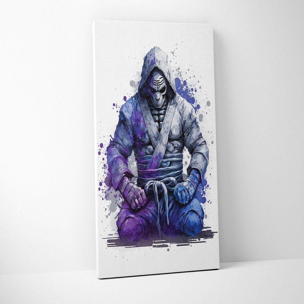 Damdekoli Jiu Jitsu Skeleton Fighter Canvas - BJJ Wall Art - Funny Brazilian Gift - Martial Arts - Jujitsu Gi - V23 (16 x 24 Inches)