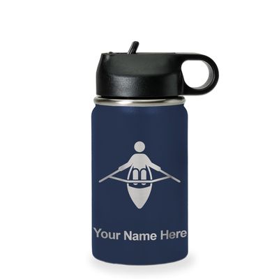 LaserGram Personalized Water Bottle, Adaptive Rowing, Stainless Steel Double Wall Vacuum Insulated with Flip Top Straw, Custom Engraved Gift (12oz / 335ml Navy Blue)