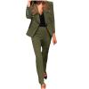 Business Suit Sets for Women Long Sleeve Solid Color Blazer & Long Pants Elegant 2 Piece Outfits with Pockets Army Green view 1