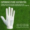 FINGER TEN Golf Gloves Men Right Handed Golfer Left Hand with Ball Marker 2 Pack Leather Breathable Comfortable Weathersof Grip Size Small Medium ML Large XL (White&Beer, Small(Worn on Left Hand)) view 4