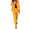Business Suit Sets for Women Long Sleeve Solid Color Blazer & Long Pants Elegant 2 Piece Outfits with Pockets Yellow view 1
