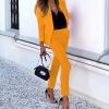 Business Suit Sets for Women Long Sleeve Solid Color Blazer & Long Pants Elegant 2 Piece Outfits with Pockets Yellow view 4