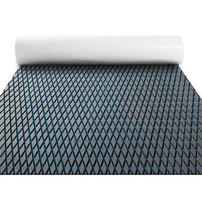 FOCEAN Boat Flooring - EVA Foam Boat Decking Sheet- Diamond Marine Deck Mats Dark Gray & Blue Lines Self-Adhesive Grip Pad for Bass Boats Jon Boat Pontoon RV Yacht Kayak Surfboard Floor 94"x15"