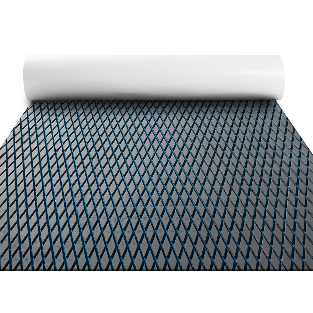 FOCEAN Boat Flooring - EVA Foam Boat Decking Sheet- Diamond Marine Deck Mats Dark Gray & Blue Lines Self-Adhesive Grip Pad for Bass Boats Jon Boat Pontoon RV Yacht Kayak Surfboard Floor 94"x15"