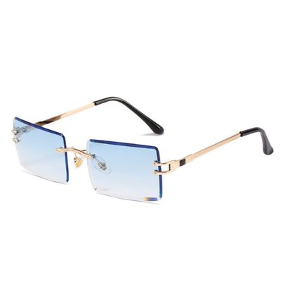 XLUMIO Rimless Rectangle Sunglasses for Women Frameless Glasses for Men Ultralight UV400 Shades,Gold Blue,one size