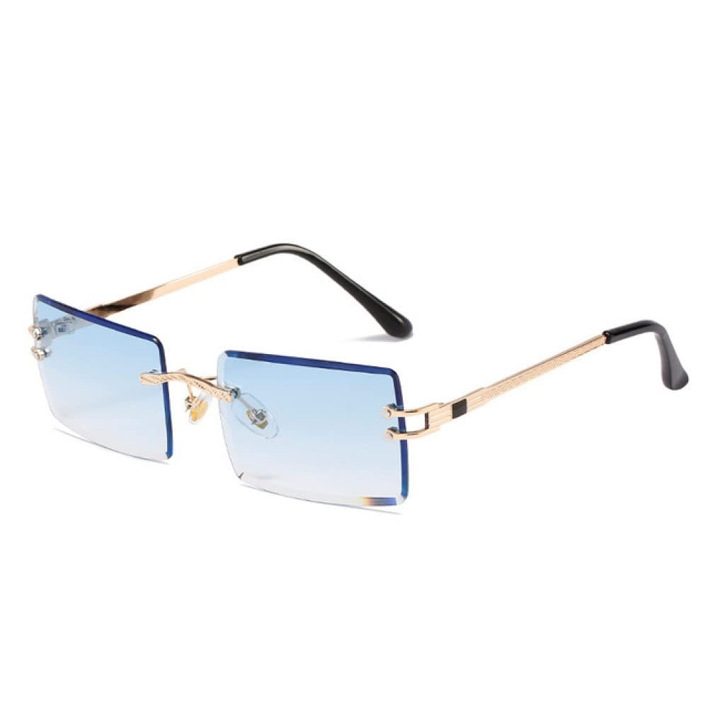 XLUMIO Rimless Rectangle Sunglasses for Women Frameless Glasses for Men Ultralight UV400 Shades,Gold Blue,one size