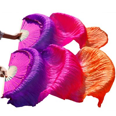 Wjnvfioo Silk Belly Dance Fans 1 Pair / 1 Pc Handmade Dyed Silk Belly Dance Long Fan Chinese Dance Fans Veil