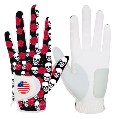 FINGER TEN Golf Gloves Men 1 Pack with Ball Marker for Left Hand Right, Stylish Patterns & Breathable Design for Comfortable All-Weather Grip, Golf Glove Sizes S M ML L XL (Rose, Medium, Left)