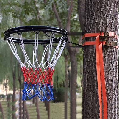 Katzowen Basketball Hoop 45CM Diameter Hanging Wall Mounted Goal Hoop Rim Net with 2 Strap for Tree, Backyard, Fence, Gym, Garage, Pool & Basketball Court (Color : Black)