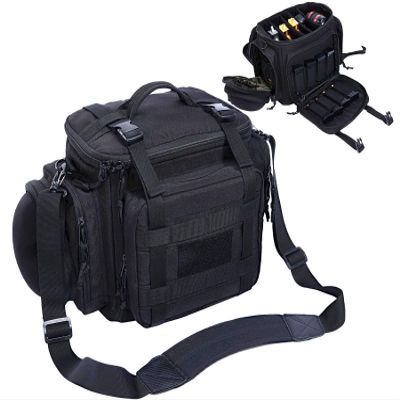 ADUSASA Pistol Bag Tactical Gun Range Bag Deluxe Pistol Shooting Range Duffle Bags with 16 Magazine slots for 4 Pistols (Black)