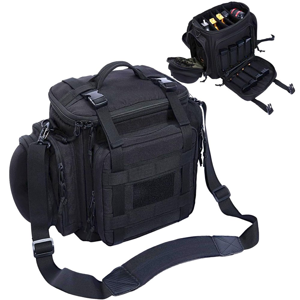 ADUSASA Pistol Bag Tactical Gun Range Bag Deluxe Pistol Shooting Range Duffle Bags with 16 Magazine slots for 4 Pistols (Black)