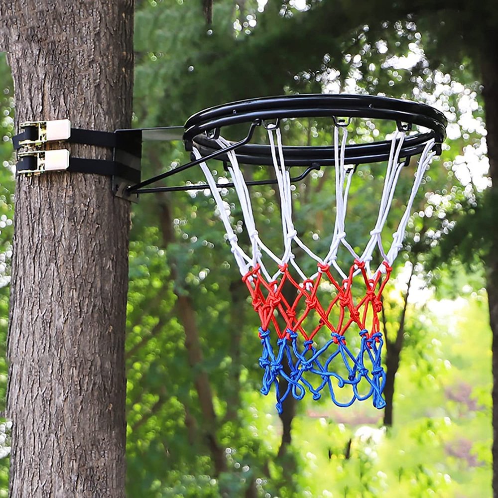 Katzowen Basketball Hoop Rim Net, Outdoor Hanging Basketball Goal with 2 Strap for Tree, Backyard, Fence, Gym, Garage, Pool & Basketball Court (Color : Black)