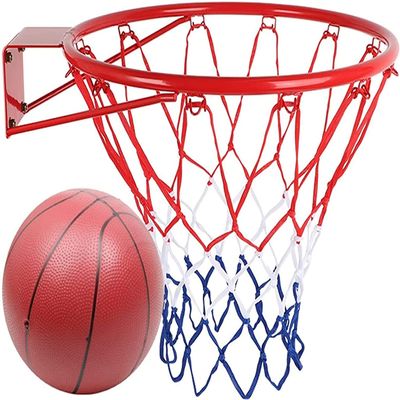 Katzowen Children Red Basketball Hoop Wall-Mounted Iron Basketball Rim with Net System Fits Indoor Outdoor Sport Basketball for Kids