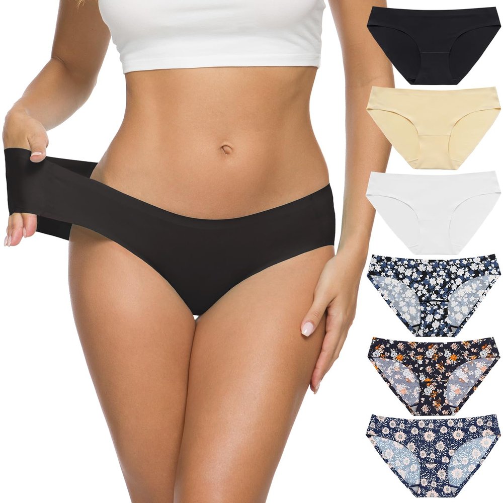 Altheanray Womens Seamless Hipster Underwear No Show Panties Soft Stretch Bikini Underwears Multi-Pack(AWB3081L-3 flowers)