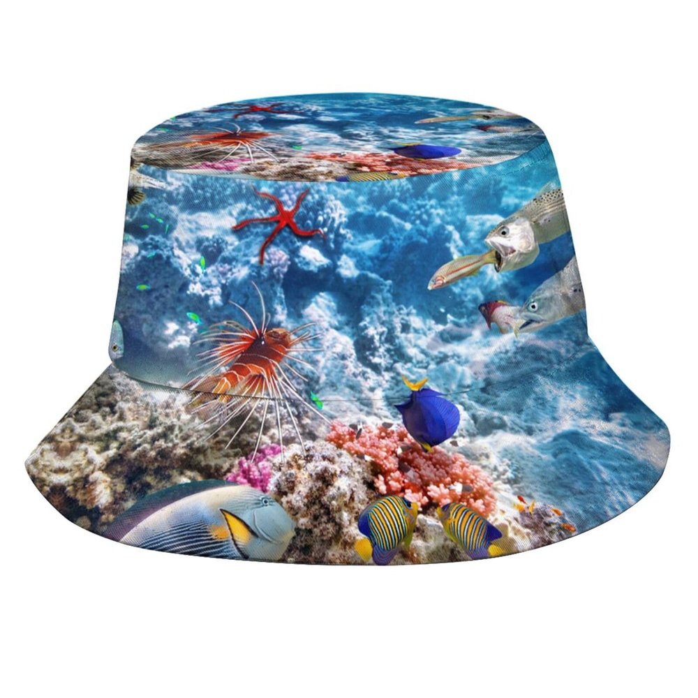 Cute Sea Fish Bucket Hats Fashion Sun Cap Packable Outdoor Ocean Animal Fisherman Hat for Women and Men