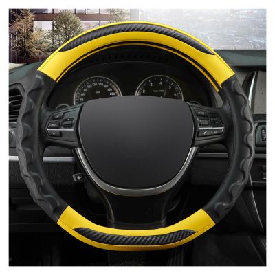 FUERU Car Steering Wheel Cover Set Car Steering Wheel Cover D Type Breathable Carbon Fiber Waterproof Anti-Wrinkle Car Interior (Color : 5#)