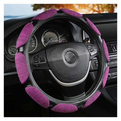 FUERU Car Steering Wheel Cover Set Car Steering Wheel Cover Breathable Linen Ultra-Thin Comfortable Car Interior Decorations (Color : 3#)