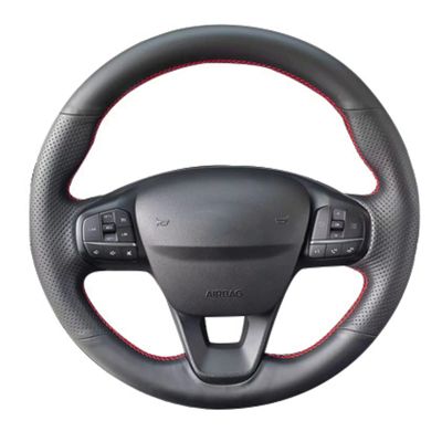 CHROX for Tourneo 2018 2019, No-Slip Black Genuine Leather Braid Car Steering Wheel Cover