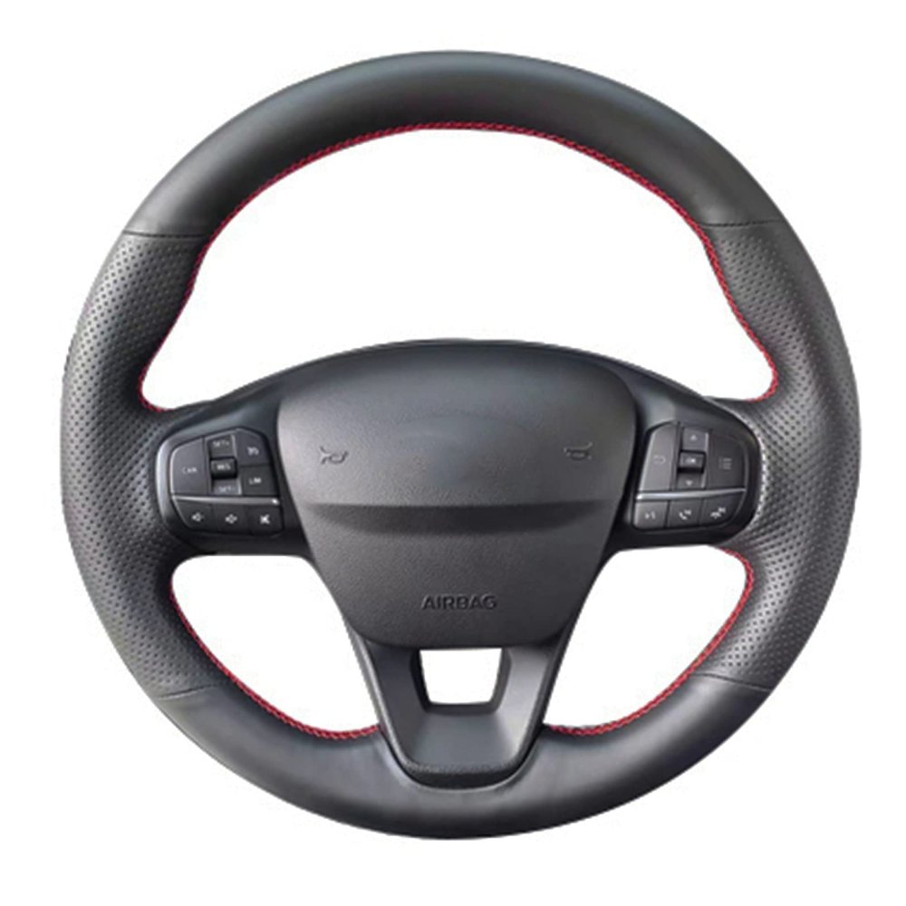 CHROX for Tourneo 2018 2019, No-Slip Black Genuine Leather Braid Car Steering Wheel Cover