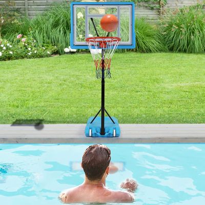 Pool Basketball Hoop Poolside Outdoor Adjustable Height Swimming Pool Basketball Hoop115-135cm Height Adjustable Portable Basketball Goal,Upgraded PVC Transparent Board Basketball Stand Rolling Wheels