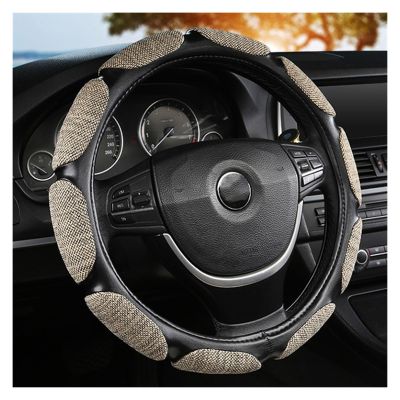 FUERU Car Steering Wheel Cover Set Car Steering Wheel Cover Breathable Linen Ultra-Thin Comfortable Car Interior Decorations (Color : 2#)