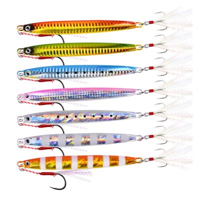 INEOUT 7pcs/Set Super Slim Metal Casting Jigs 10G 20G 30G 40G Shore Drag Cast Jigging Spoon Zinc Fishing Lure Artificial Bait Tackle (Color : C-2 Hooks, Size : 10G)
