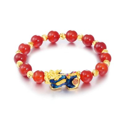 LOEBKE Feng Shui Pi Xiu Bracelet, Amethyst Good Luck Beaded Bracelets, Pi Xiu Feng Shui Bracelet, Pi Xiu/Pi Yao Bracelet, Feng Shui Pixie Bracelet, Amulet Wealth Elastic Bracelet, for Men Women (Red)
