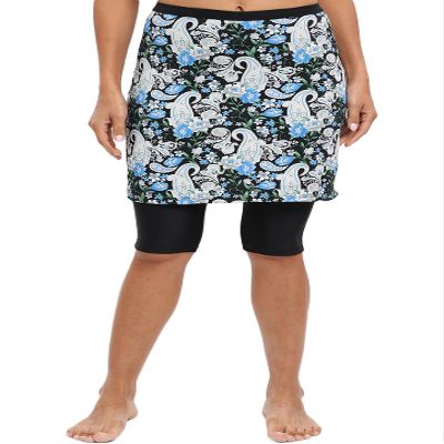 Micosuza Womens Skirted Swim Capris Sun Protective UPF 50+ Swimming Tight with Attached Skirt Sport Leggings Black-Flower