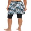 Micosuza Womens Skirted Swim Capris Sun Protective UPF 50+ Swimming Tight with Attached Skirt Sport Leggings Black-Flower view 3