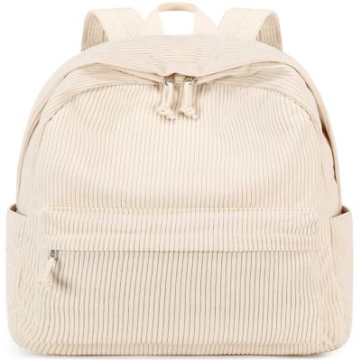 School Backpack for Teen Girls Bookbags Elementary High School Corduroy Laptop Bags Women Travel Daypacks (Beige)