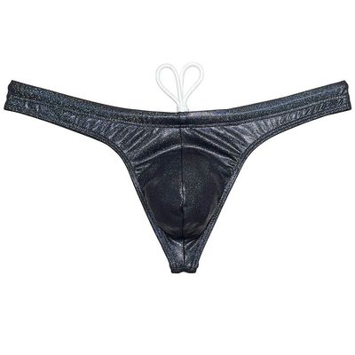 Jaxu Men's Metallic Bikini Swimsuit Shiny Swim Thong Male Contour Pouch Swimwear Silky Beach Bottoms Freedom Swimming Tanga Dazzle Black M