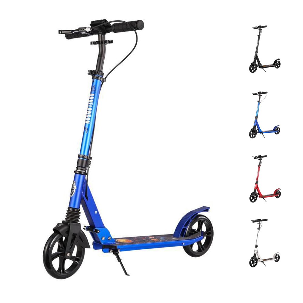 GLDDFDG Folding Kick Scooter for Ages 8 Years and Up,Lightweight Sports Commuter Scooter,Anti-Slip Rubber Grips,Dual Shock-Absorbing,Sturdy Frame,Up to 300Lbs,Blue