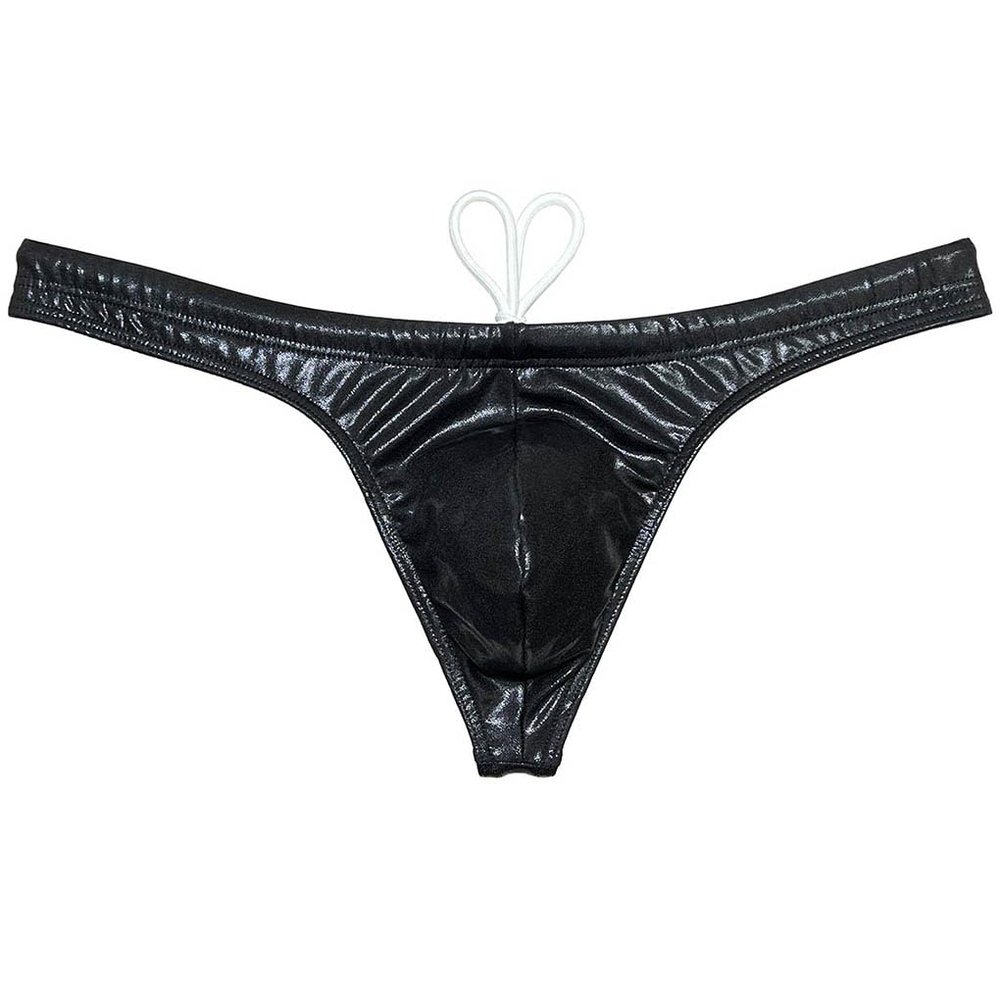 Jaxu Men's Metallic Bikini Swimsuit Shiny Swim Thong Male Contour Pouch Swimwear Silky Beach Bottoms Freedom Swimming Tanga Shiny Black XL