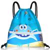 Slohif Drawstring Backpack Beach Swim Bag for Kids Draw String Dance Travel Cinch Ballet Gym Bags for Girls Boys Big Shark Waterproof Backpack for Swimming Summer Camp Pool Sports Nylon Large view 1