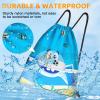 Slohif Drawstring Backpack Beach Swim Bag for Kids Draw String Dance Travel Cinch Ballet Gym Bags for Girls Boys Big Shark Waterproof Backpack for Swimming Summer Camp Pool Sports Nylon Large view 2