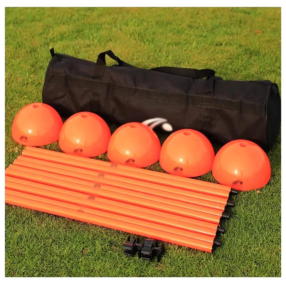 SRNSAEB Portable Agility Training Poles with Carrying Bag, 5ft/1.5m Height Removable Coaching Sticks with Sand Injection Base for Soccer Training, 5 Poles Set (Color : Orange)