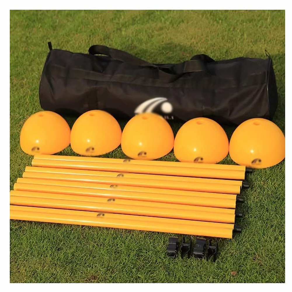 SRNSAEB Portable Agility Training Poles with Carrying Bag, 5ft/1.5m Height Removable Coaching Sticks with Sand Injection Base for Soccer Training, 5 Poles Set (Color : Yellow)