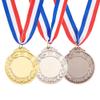 FINGERINSPIRE 3 Pcs Zinc Alloy Blank Medal 1.57inch Inner Diameter Flat Round Golden Platinum and Red Copper Award Medals with Neck Ribbon Sports Winner Wheat Medal Lanyard Medal for Trophy Award Gift view 1