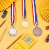 FINGERINSPIRE 3 Pcs Zinc Alloy Blank Medal 1.57inch Inner Diameter Flat Round Golden Platinum and Red Copper Award Medals with Neck Ribbon Sports Winner Wheat Medal Lanyard Medal for Trophy Award Gift view 4