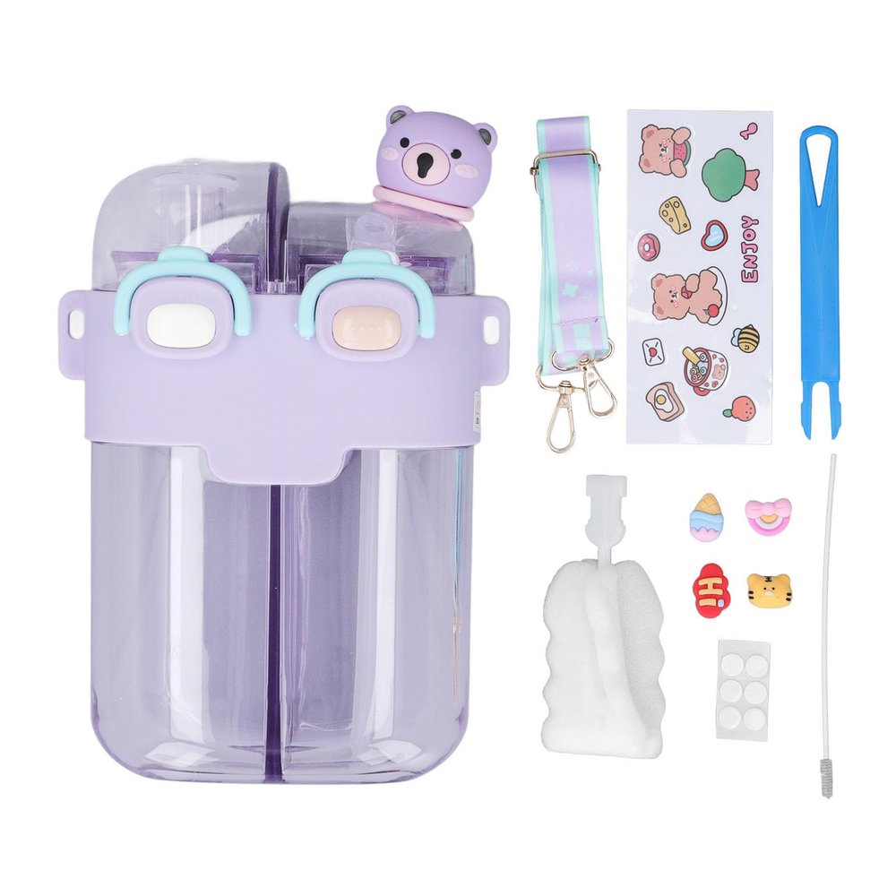 Fafeicy Cute Water Bottle, 780ML Straw Water Bottle with Straw Adjustable Strap Sticker ()