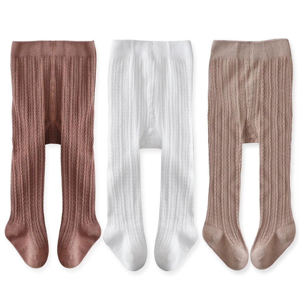 EPEIUS Baby Tights Infant Girl Footed Leggings White Khaki Brown 6-12M